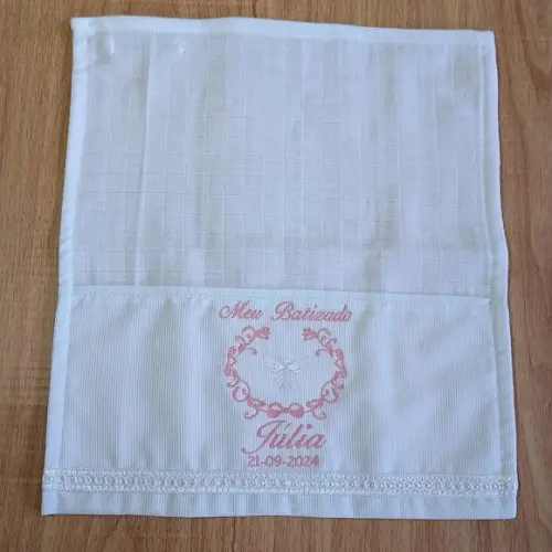 Fralda Bordada para Batizado Personalizada Rosé