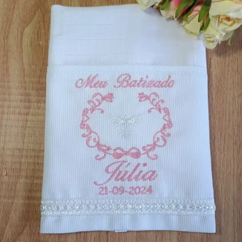 Fralda Bordada para Batizado Personalizada Rosé