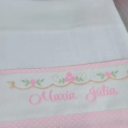 Fralda Multiuso Bordada Personalizada Rosa Floral