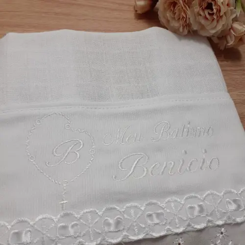 Fralda para Batizado Personalizada Bordado Branco
