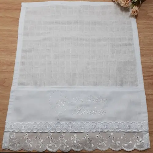 Fralda para Batizado Personalizada Bordado Branco