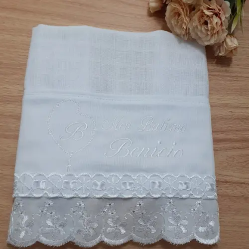 Fralda para Batizado Personalizada Bordado Branco