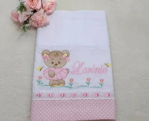 Fralda Passeio Bordada Personalizada Ursinha