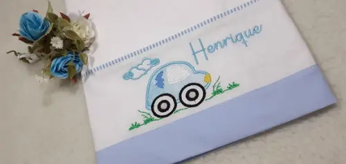 Fralda Passeio Personalizada Bordada Carrinho Azul