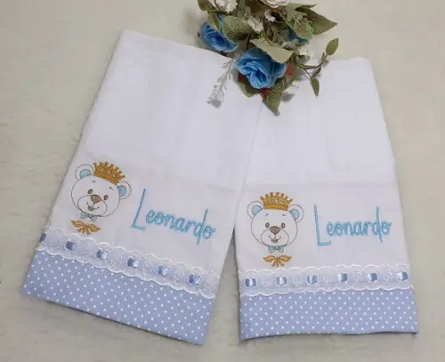 Fraldas de Boca Personalizadas Ursinho Rei Azul Menino