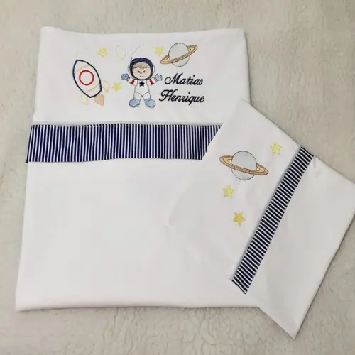 Jogo de Lençol Mini Berço Personalizado Astronauta Menino