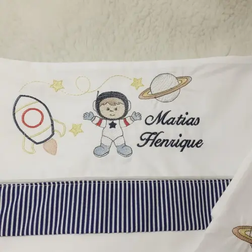 Jogo de Lençol Mini Berço Personalizado Astronauta Menino