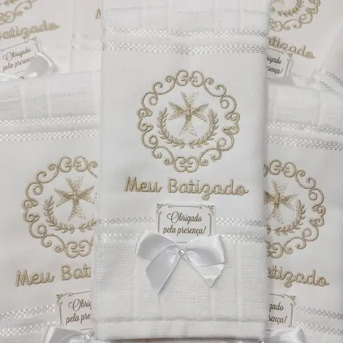 Kit 10 Lembranças Meu Batizado Toalha Bordada