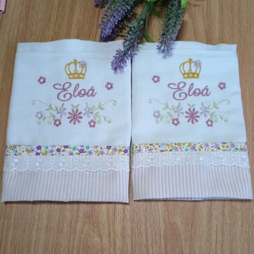 Kit 2 Fraldas de Boca Personalizadas Flores Lavanda