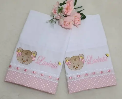 Kit 2 Fraldas de Boca Ursinha com Nome Rosa Menina
