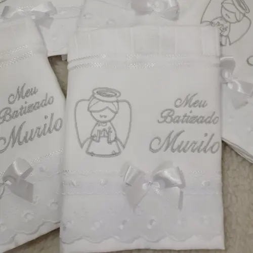 Kit 5 Toalhas Batizado Personalizada Bordado Anjinho Menino