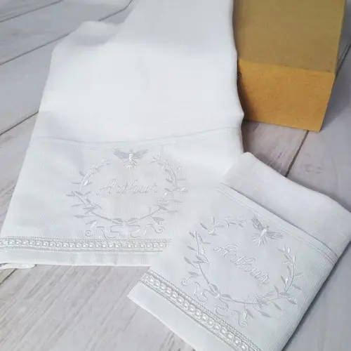 Kit Batizado Fralda de Ombro e Boca Personalizados Branco