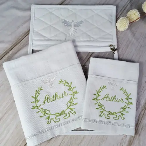 Kit Batizado Fralda Personalizadas Verde e Embalagem