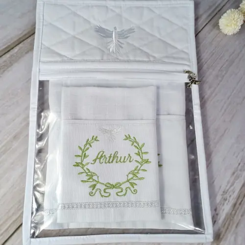 Kit Batizado Fralda Personalizadas Verde e Embalagem