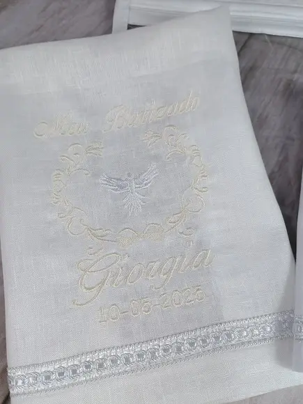 Kit Batizado Personalizado Toalha Linho, Fralda, Embalagem