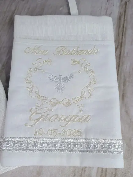 Kit Batizado Personalizado Toalha Linho, Fralda, Embalagem