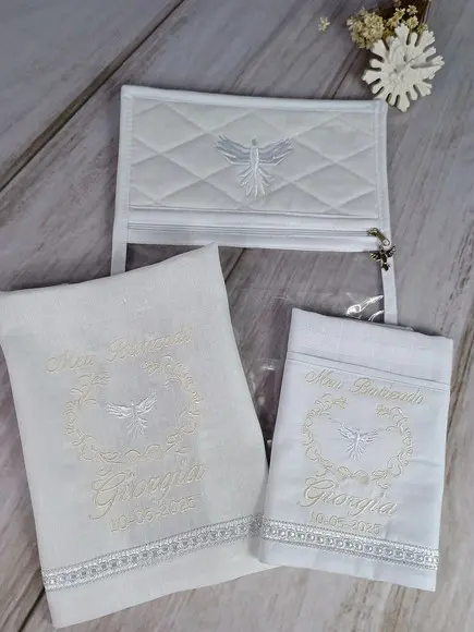 Kit Batizado Personalizado Toalha Linho, Fralda, Embalagem
