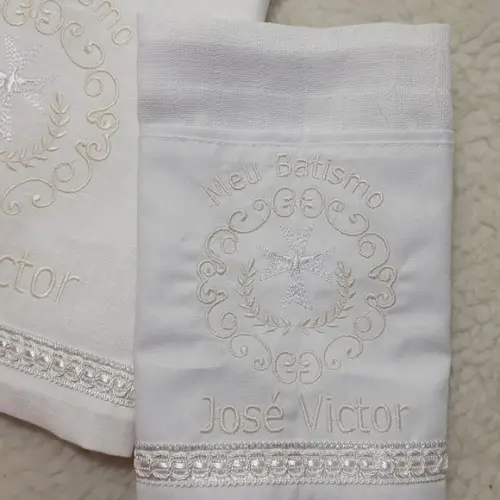 Kit Batizado Toalha de Linho e Fralda Personalizada