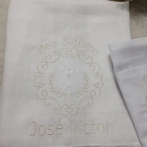 Kit Batizado Toalha de Linho e Fralda Personalizada