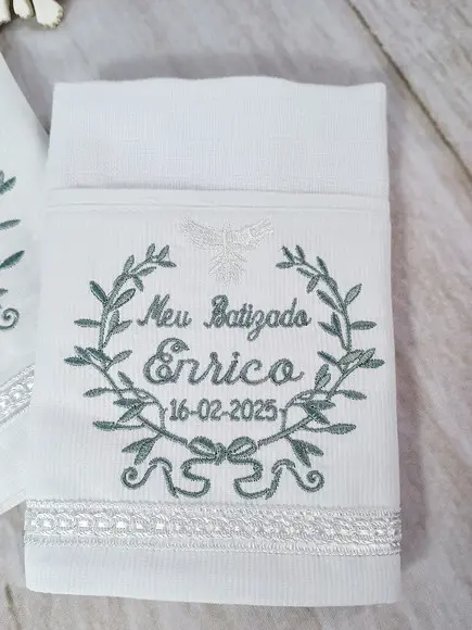 Kit Batizado Toalha de Linho e Fralda Personalizada Menino