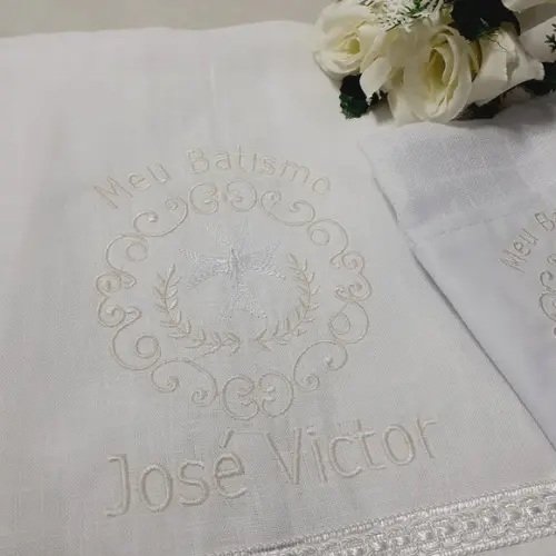 Kit Batizado Toalha de Linho e Fralda Personalizada