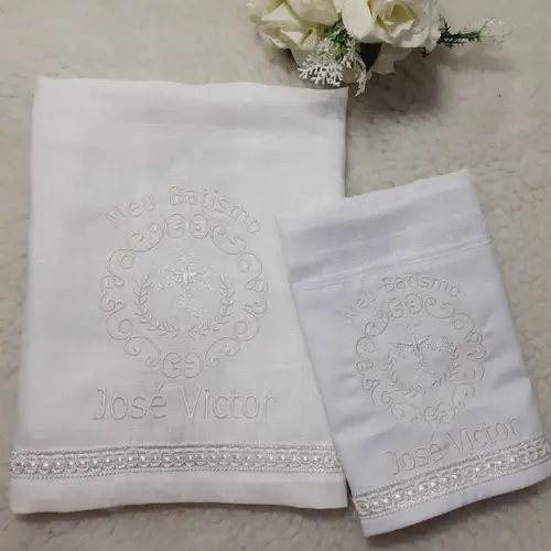 Kit Batizado Toalha de Linho e Fralda Personalizada