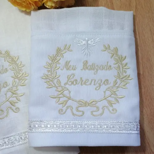 Kit Batizado Toalha de Linho e Fralda Personalizada Menino