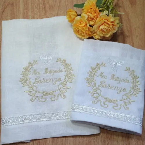 Kit Batizado Toalha de Linho e Fralda Personalizada Menino