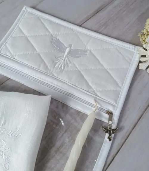 Kit Batizado Toalha de Linho, Vela e Embalagem Personalizada