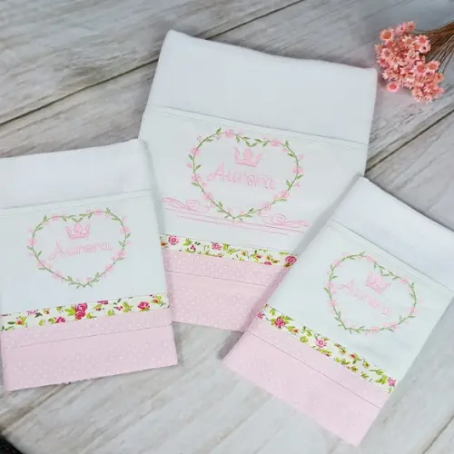 Kit Enxoval Fraldas Princesinha Floral Personalizado Bordada