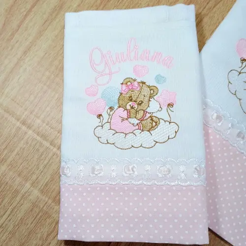 Kit Fralda Bordada e Personalizadas Ursinha Rosa Enxoval
