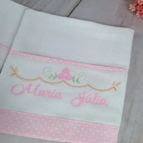 Kit Fralda de Boca Personalizadas Rosa Floral Enxoval