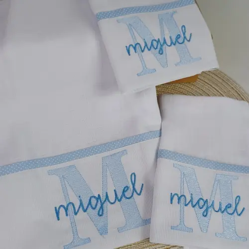 Kit Fralda Ombro e Boca Bordada Personalizada Monograma Azul