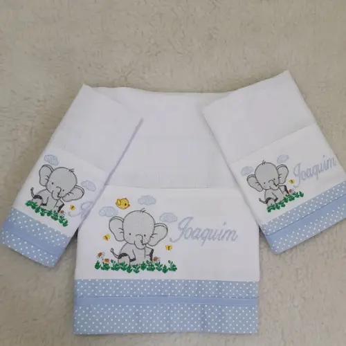 Kit Fraldas Bordadas e Fraldinha de Boca Elefantinho Azul