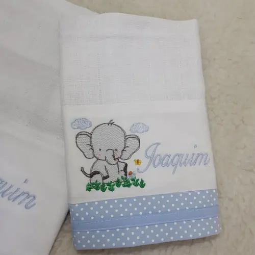 Kit Fraldas Bordadas e Fraldinha de Boca Elefantinho Azul