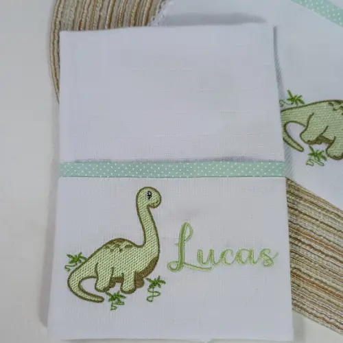 Kit Fraldas Bordadas Personalizadas Dinossauro Verde