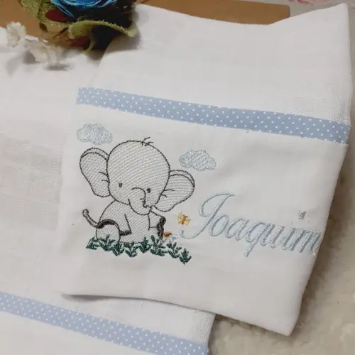 Kit Fraldas Bordadas Personalizadas Elefantinho Azul