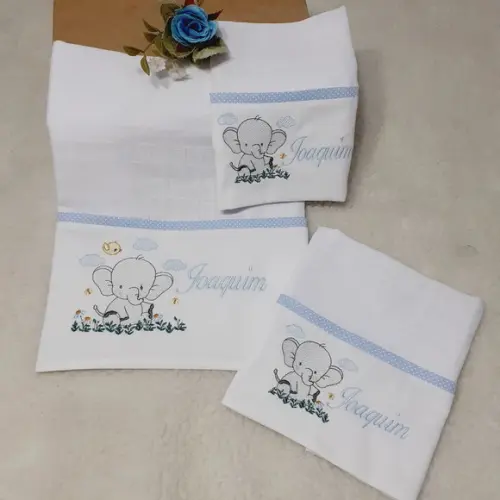 Kit Fraldas Bordadas Personalizadas Elefantinho Azul