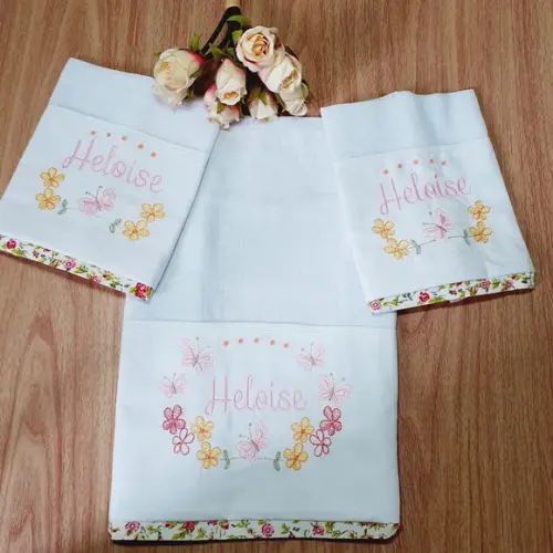 Kit Fraldas Bordadas Personalizadas Jardim Menina Rosa