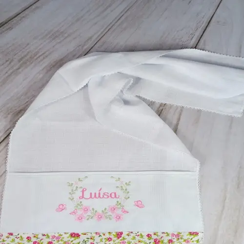 Kit Fraldas de Tecido Fralda de Boca Raminho Floral com Nome