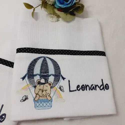 Kit Fraldas Personalizadas Bordada Ursinho Balão Azul