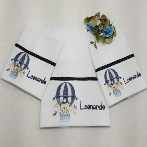 Kit Fraldas Personalizadas Bordada Ursinho Balão Azul
