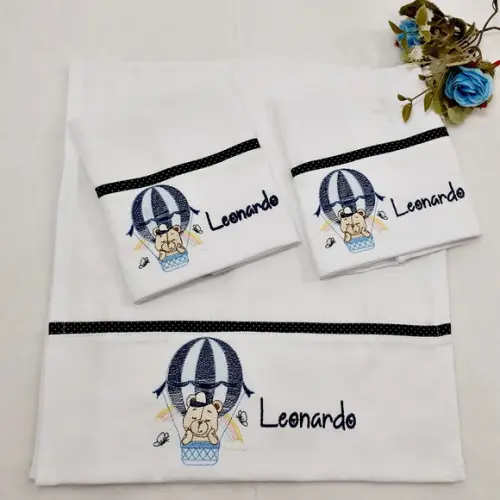 Kit Fraldas Personalizadas Bordada Ursinho Balão Azul