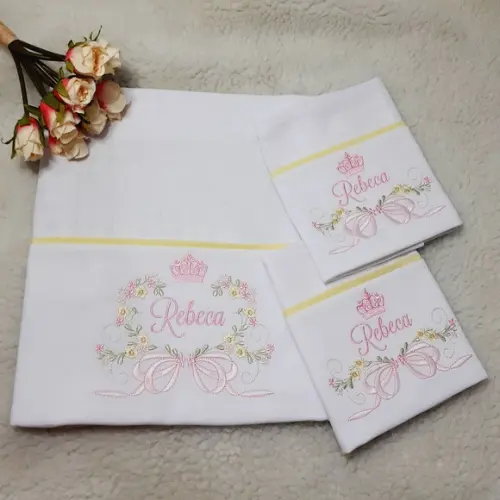 Kit Fraldas Personalizadas Bordadas Nome Flores Delicadas