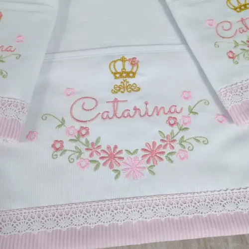 Kit Fraldas Personalizadas Bordado Floral Princesa Delicada
