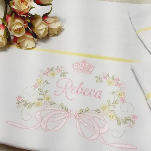 Kit Fraldas Personalizadas Bordadas Nome Flores Delicadas