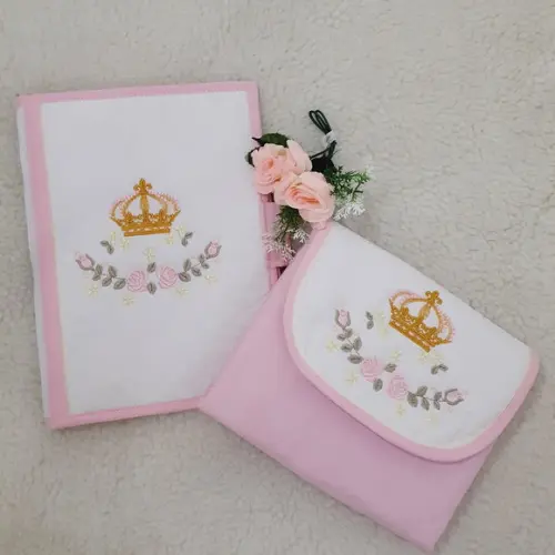 Kit Porta Fraldas e Trocador Portátil Flores Menina