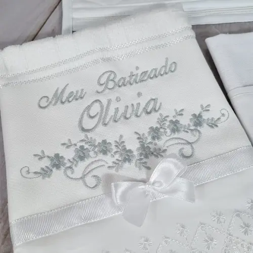 Kit Toalha Batizado Bordada Personalizada, Fralda, Embalagem