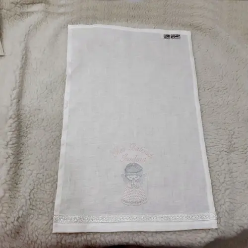 Kit Toalha Batizado em Linho, Vela e Fralda Personalizada