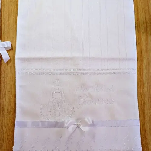 Kit Toalha Batizado Nossa Senhora Aparecida e Vela